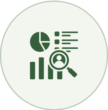 Data analysis icon with magnifying glass.